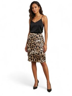Worthington Petite Leopard Print Tiered Ruffle Pencil Skirt 10P Animal Print
